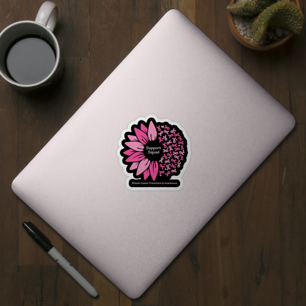 Breast cancer support squad with flower, ribbons & white type by Just Winging It Designs